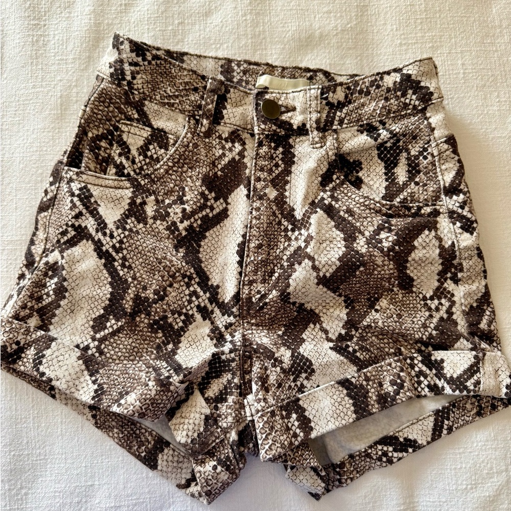 Snake Print High-Waisted Shorts